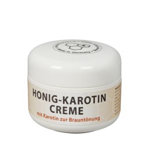 Honig-Karotin Creme mit Karotin zur Brauntönung in einer weißen Tiegeldose