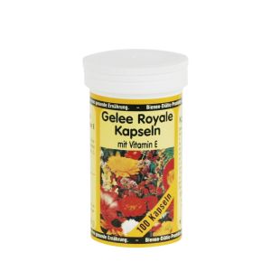 Gelee Royale Kapseln mit Vitamin E in einer weißen Tablettendose