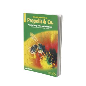 Buch über Propolis & Co mit einer Biene an einer Blüte auf dem Cover