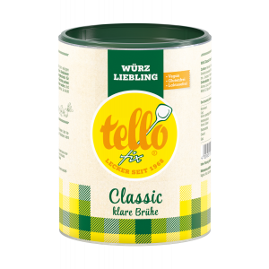 Tellofix klare Brühe in einer Dose mit grünem Deckel