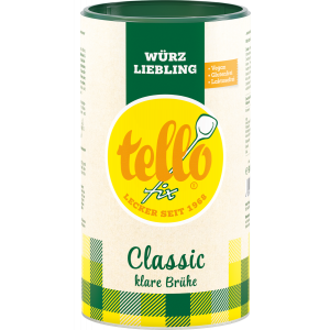 Tellofix Klare Brühe in einer Dose mit grünem Deckel
